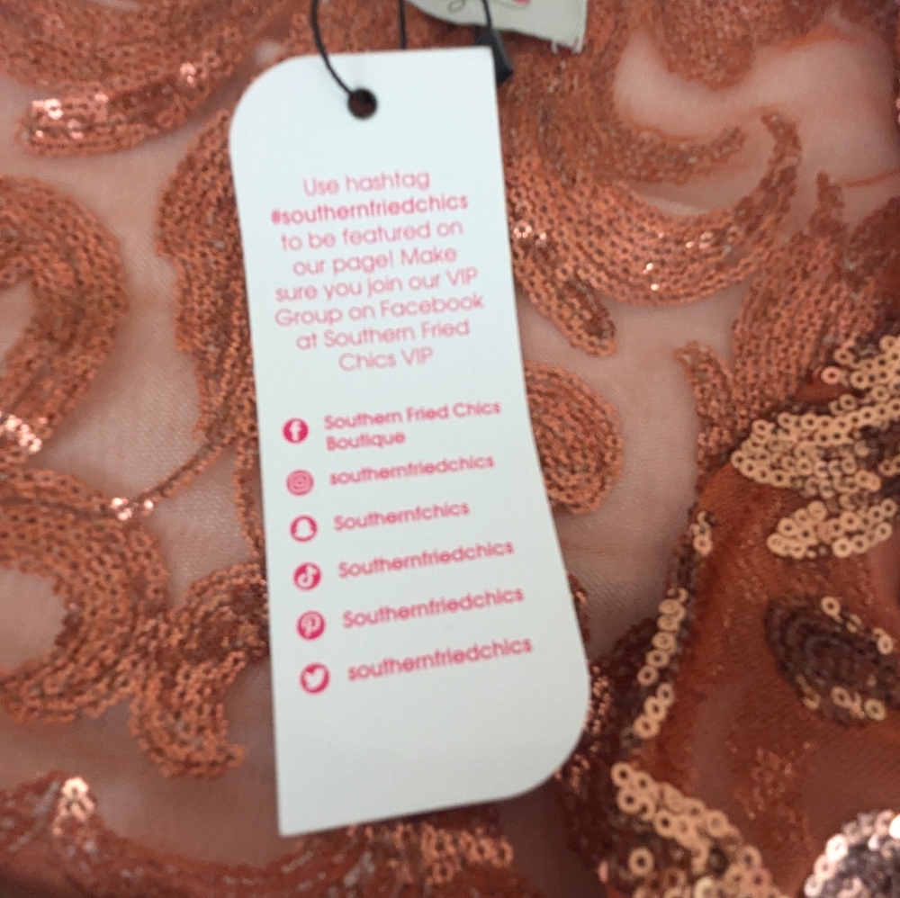 Southern Fried Chics NWT Copper Sequin Duster Medium - Picture 11 of 14